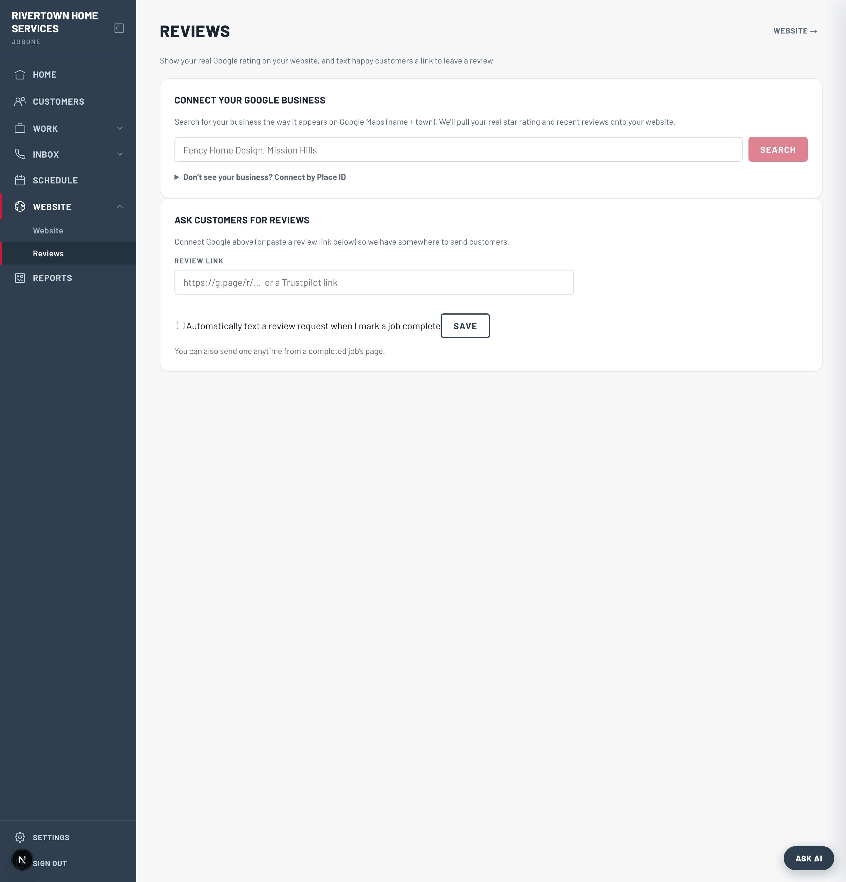 The Reviews page