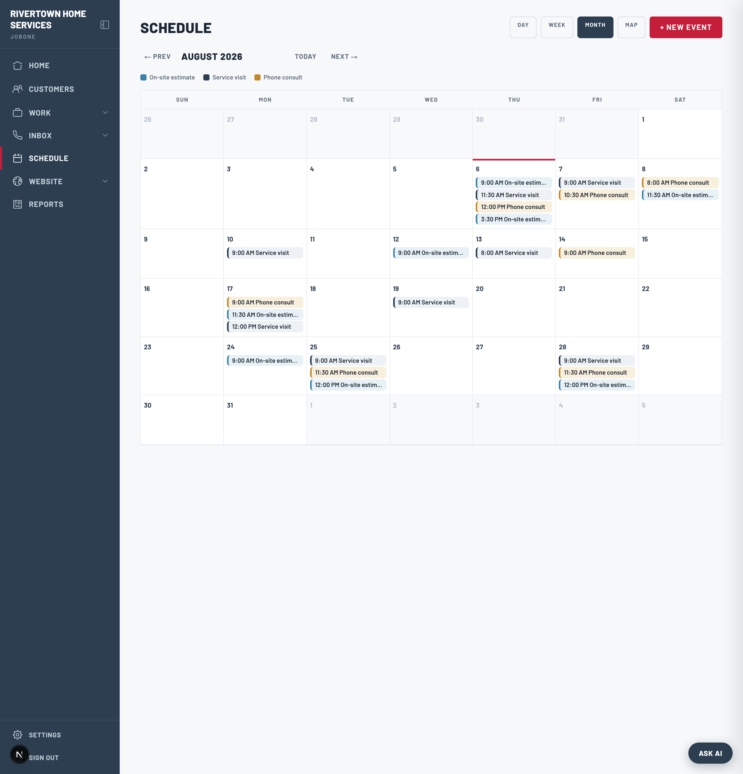 The month calendar view