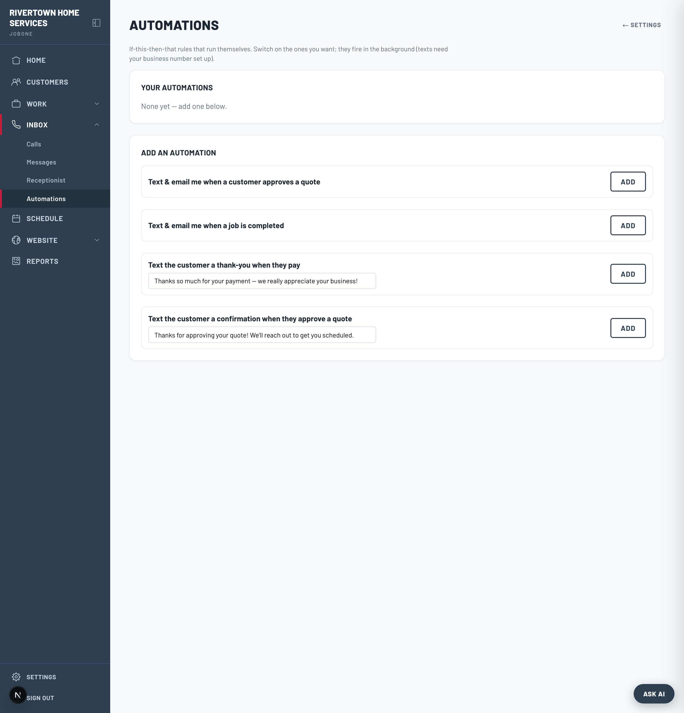 The Automations page
